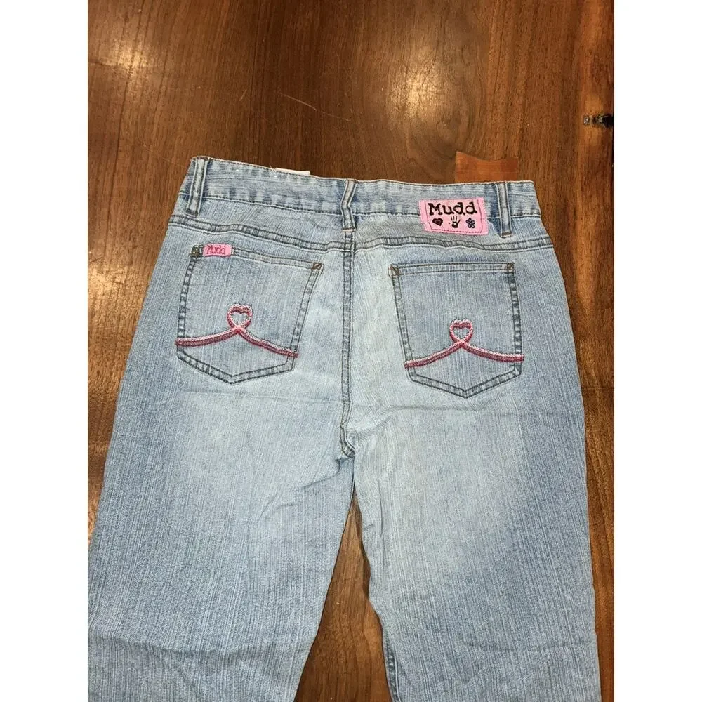 Vintage 90s, Y2K Mudd jeans Jr 3 Blue Low/Mid Rise Denim Flared / Bell‎ Leg